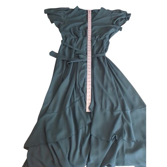 SIMPLEE Green Faux Wrap Full Length Dress Sz Lg - Picture 6 of 9